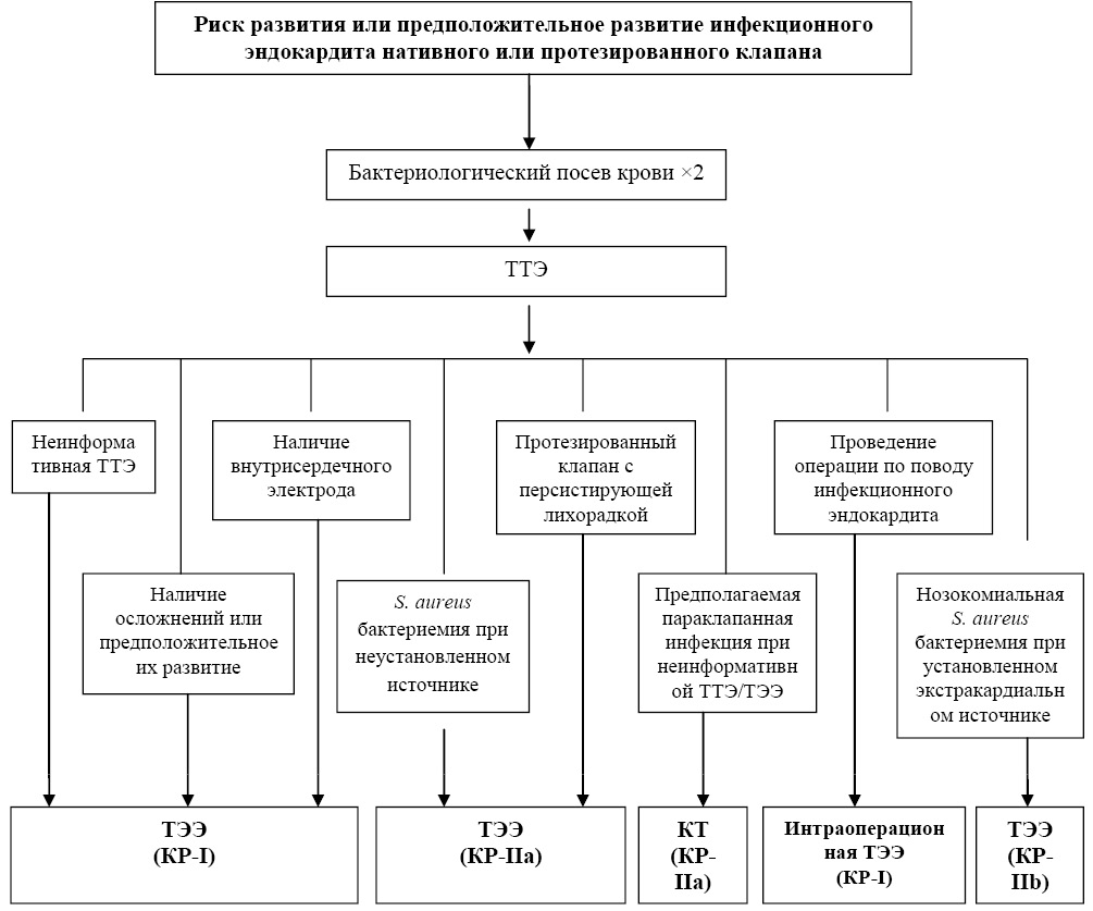 Рис. 8. Рекомендации по диагностике инфекционного эндокардита нативного или протезированного клапана
