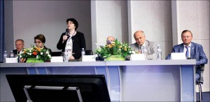Президиум Европейского мастер-класса по панкреатологии (слева направо):  О.Я. Бабак, Н.В. Харченко, Н.Б. Губергриц, Peter Hegyi, А.Ю. Усенко, П.Г. Кондратенко