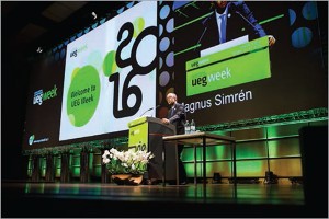 Председатель научного организационного комитета,  профессор М. Simren открывает работу UEGW 2016