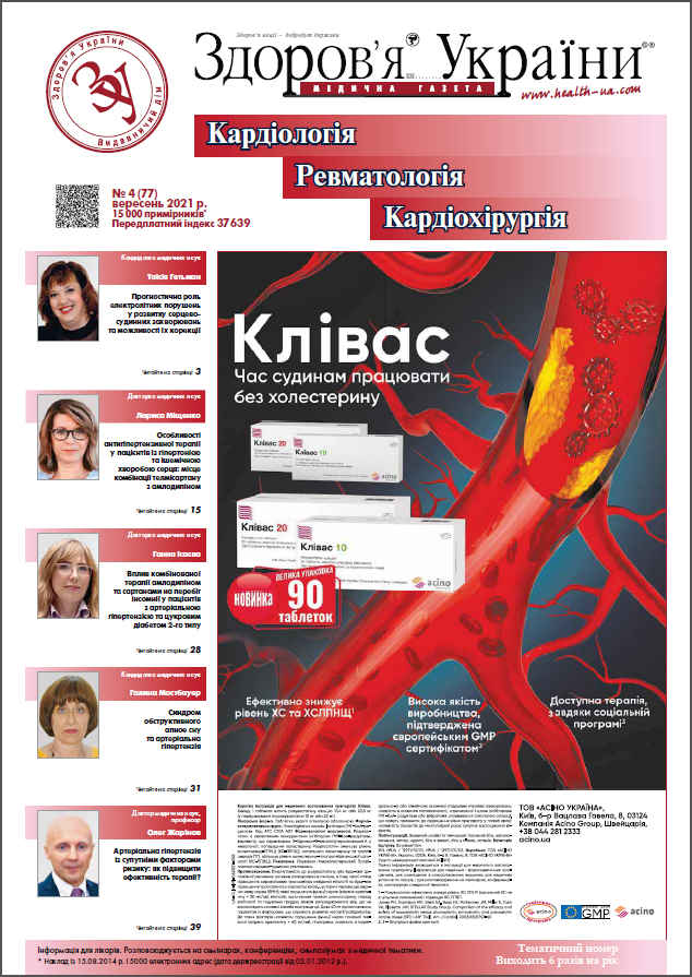 Тематичний номер «Кардіологія, Ревматологія, Кардіохірургія» № 4 (77) 2021 р.