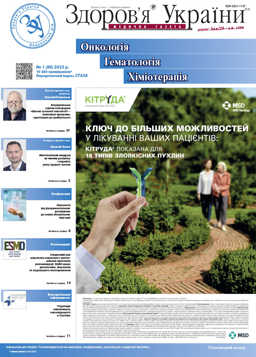 Тематичний номер «Онкологія. Гематологія. Хіміотерапія» № 1 (80) 2023 р.